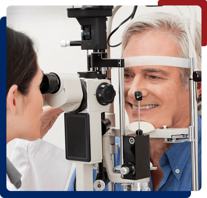 Optometrist doing sight testing for old man